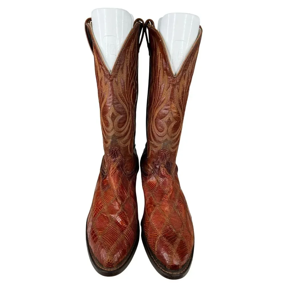 Laredo Men’s Brown Leather Snake Print Western Cowboy Boot Size US 10.5 D